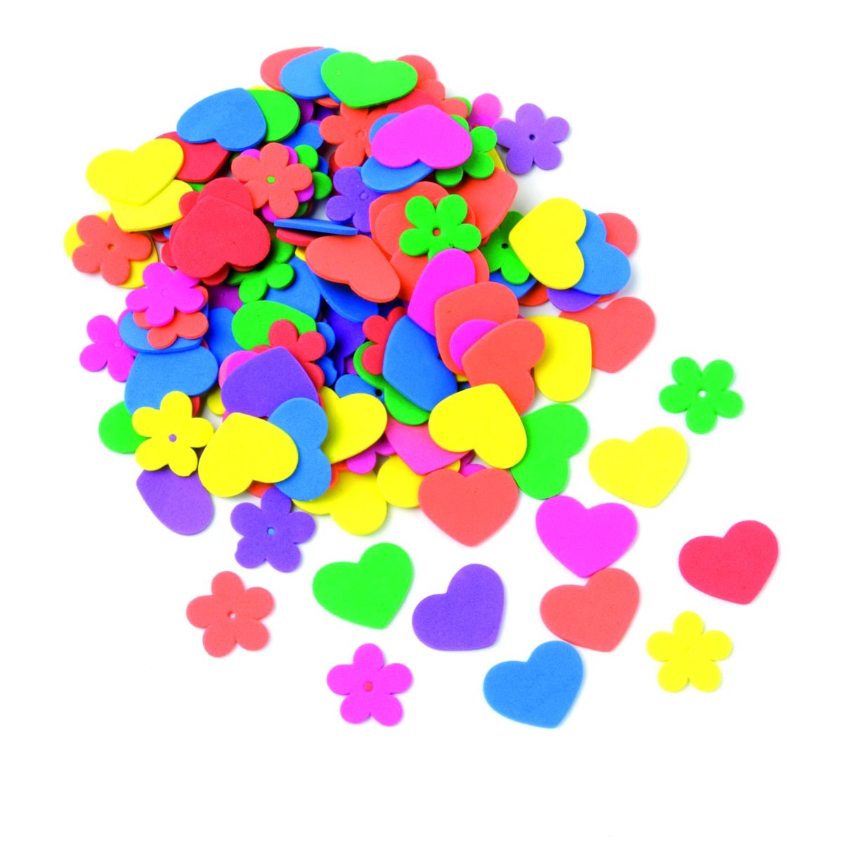 Foam rubber flowers+hearts 2,5cm 120 pcs